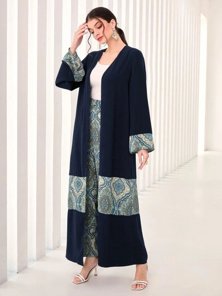 Modely Baroque Print Open Front Coat & Pants