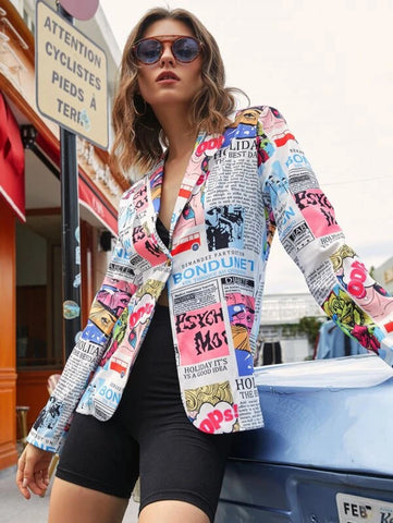 Pop Art Print Single Button Blazer