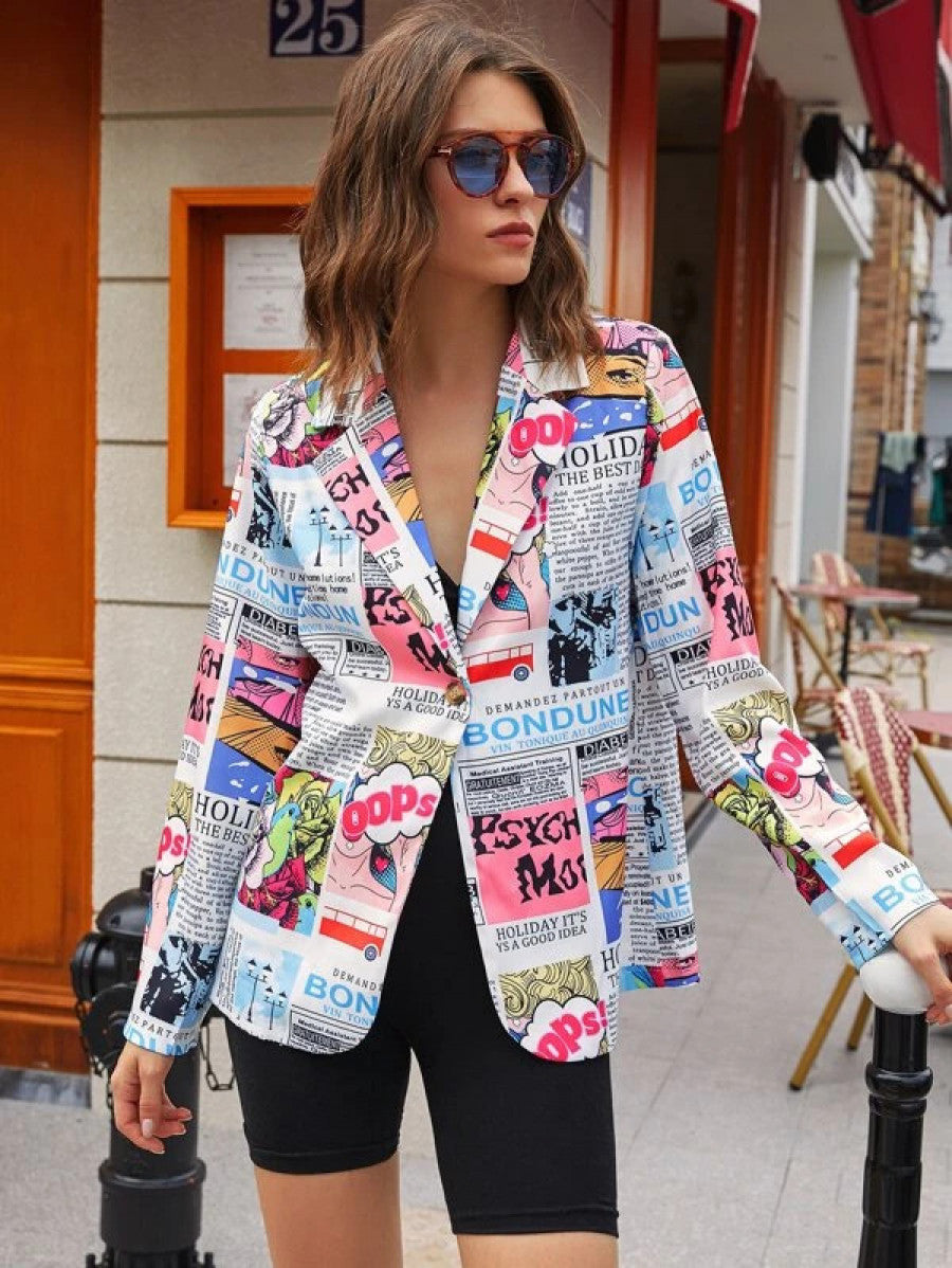 Pop Art Print Single Button Blazer