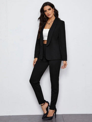 Shawl Collar Open Front Blazer and Slant Pocket Pants Set