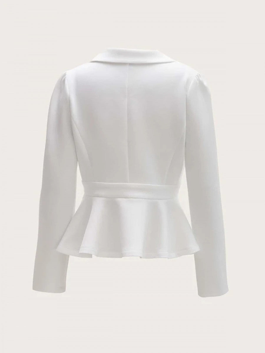 Notched Collar Single Button Peplum Blazer