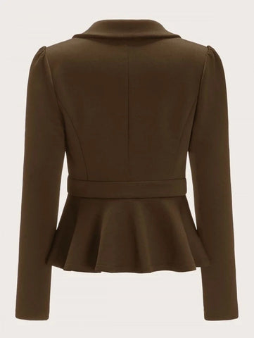 Notched Collar Single Button Peplum Blazer