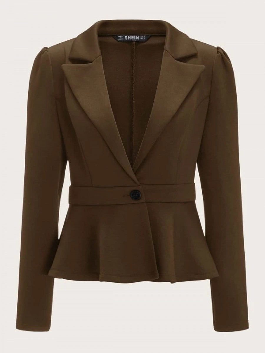 Notched Collar Single Button Peplum Blazer