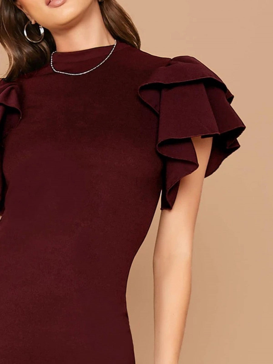 Layered Flutter Sleeve Split Back Dress