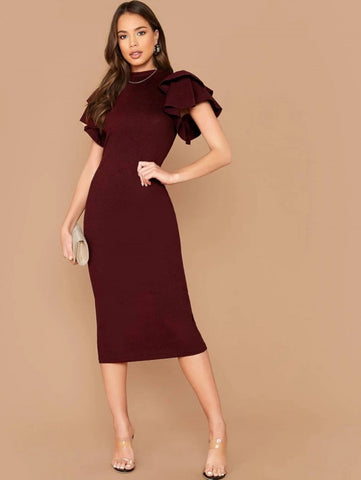 Layered Flutter Sleeve Split Back Dress