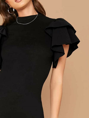 Layered Flutter Sleeve Split Back Dress