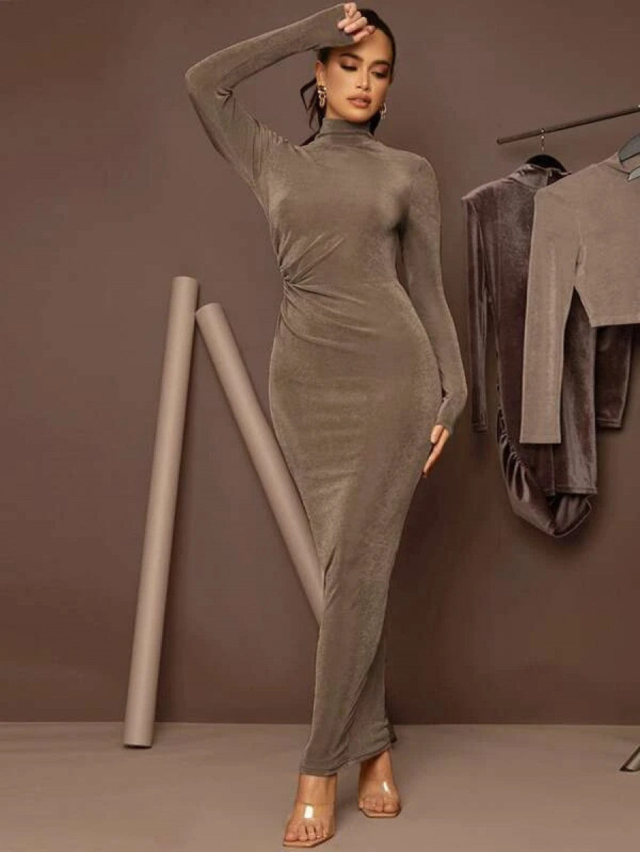 High Neck Solid Bodycon Dress