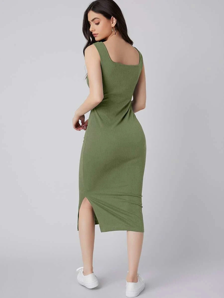 Square Neck Split Side Dress