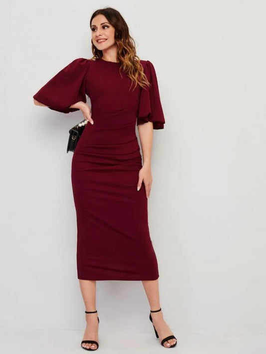 Butterfly Sleeve Keyhole Back Split Hem Dress