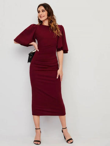 Butterfly Sleeve Keyhole Back Split Hem Dress