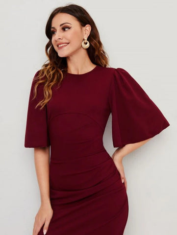 Butterfly Sleeve Keyhole Back Split Hem Dress