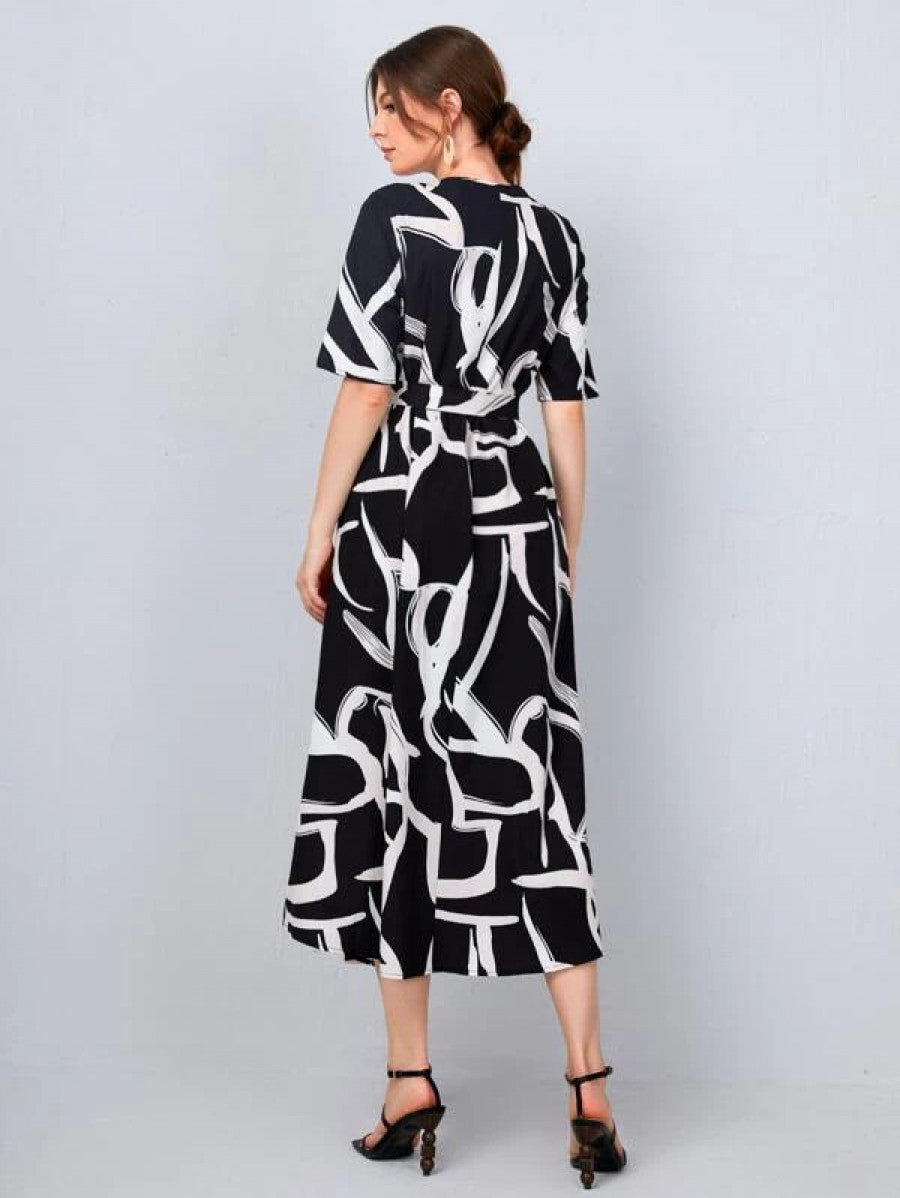 Allover Print Belted Dress