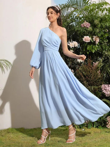 One Shoulder Lantern Sleeve Dress