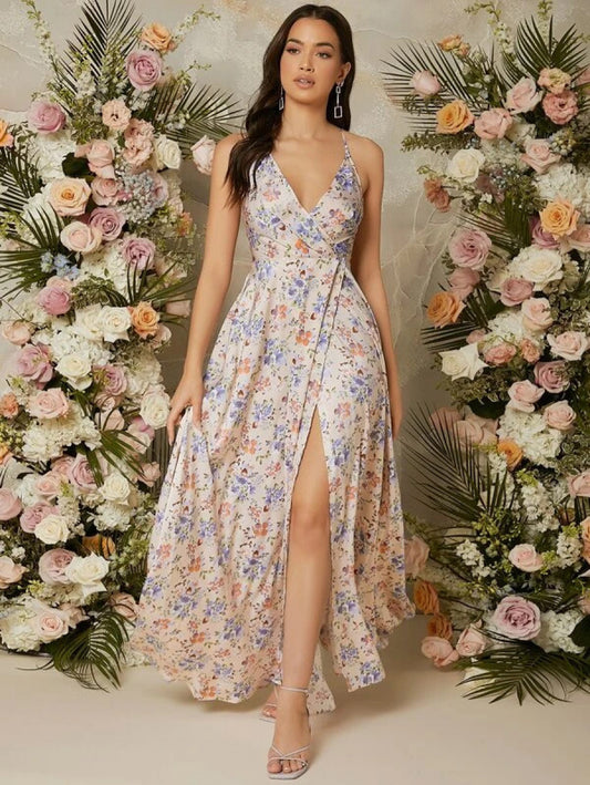 Floral Print Split Thigh Cami Dress