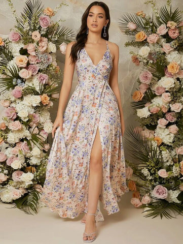 Floral Print Split Thigh Cami Dress