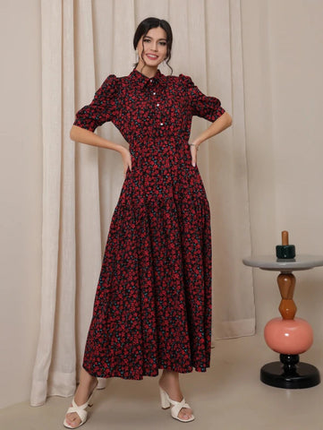 Ditsy Floral Puff Sleeve Shirt Dress