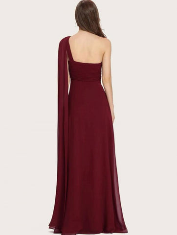 EVER-PRETTY Ruched Bodice One Shoulder Cape Prom Dress