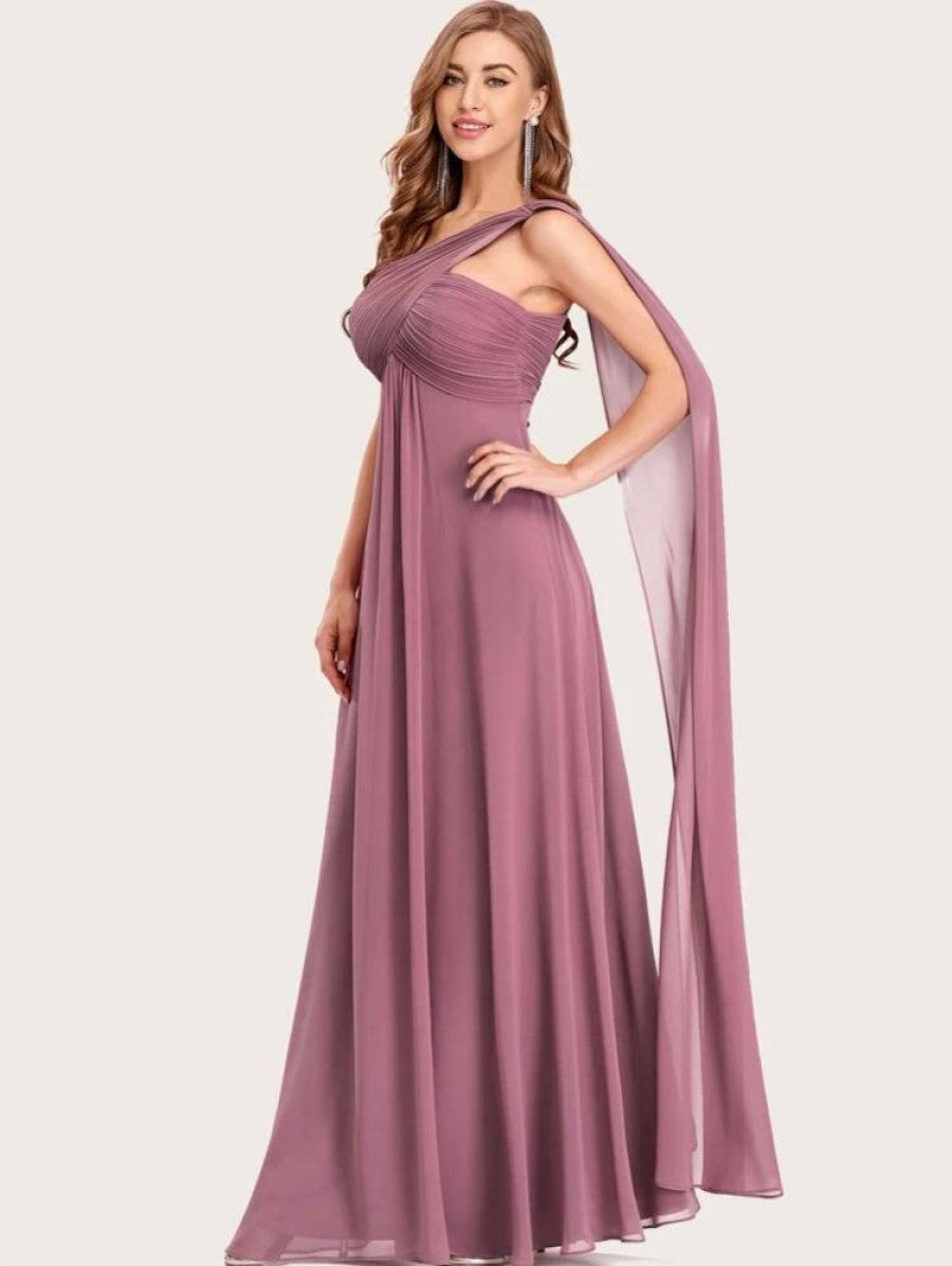 EVER-PRETTY Ruched Bodice One Shoulder Cape Prom Dress