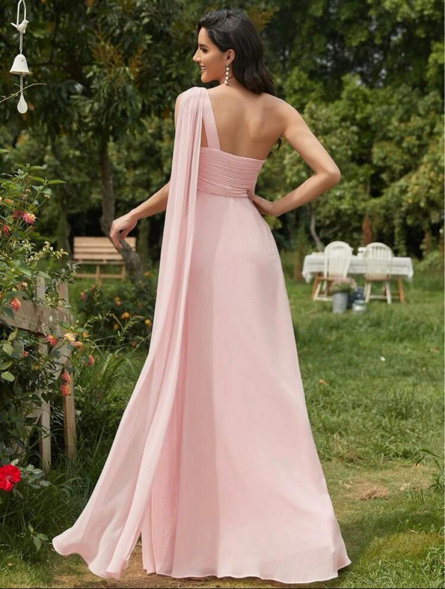 EVER-PRETTY Ruched Bodice One Shoulder Cape Prom Dress