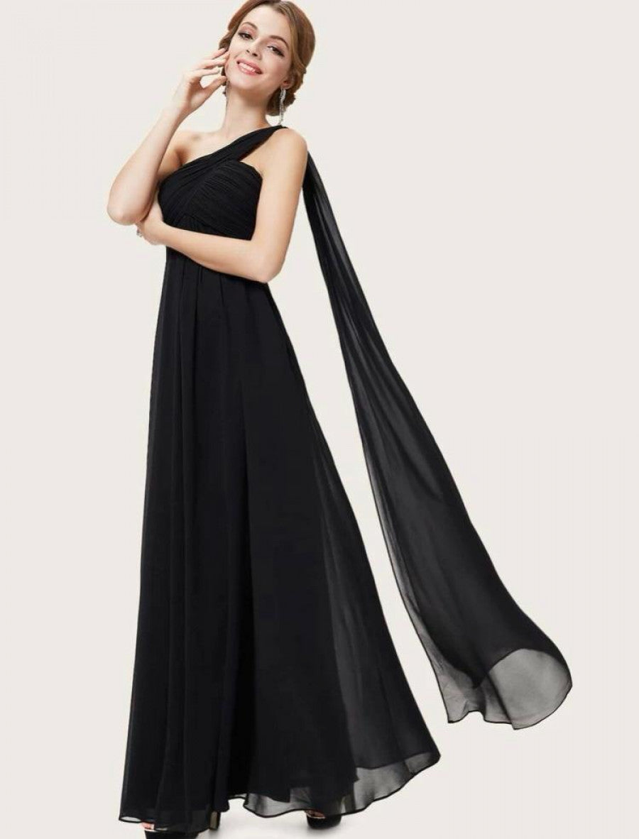 EVER-PRETTY Ruched Bodice One Shoulder Cape Prom Dress