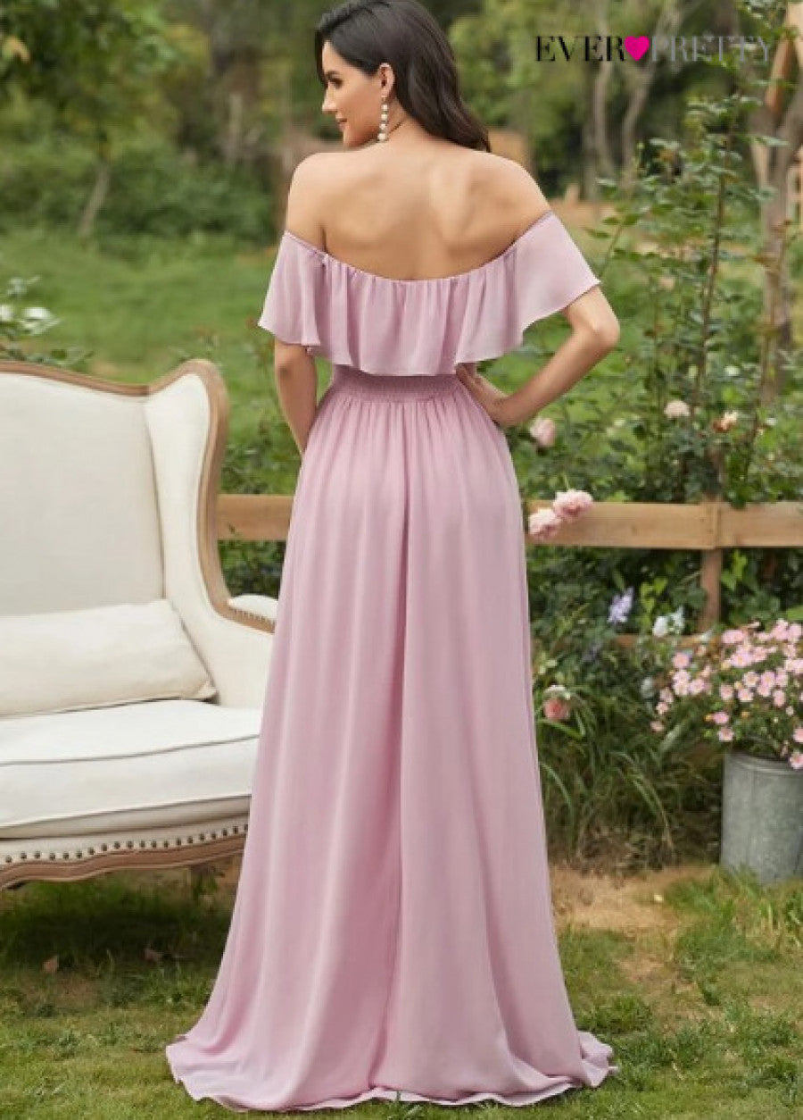 EVER-PRETTY Ruffle Off Shoulder Split Prom Dress