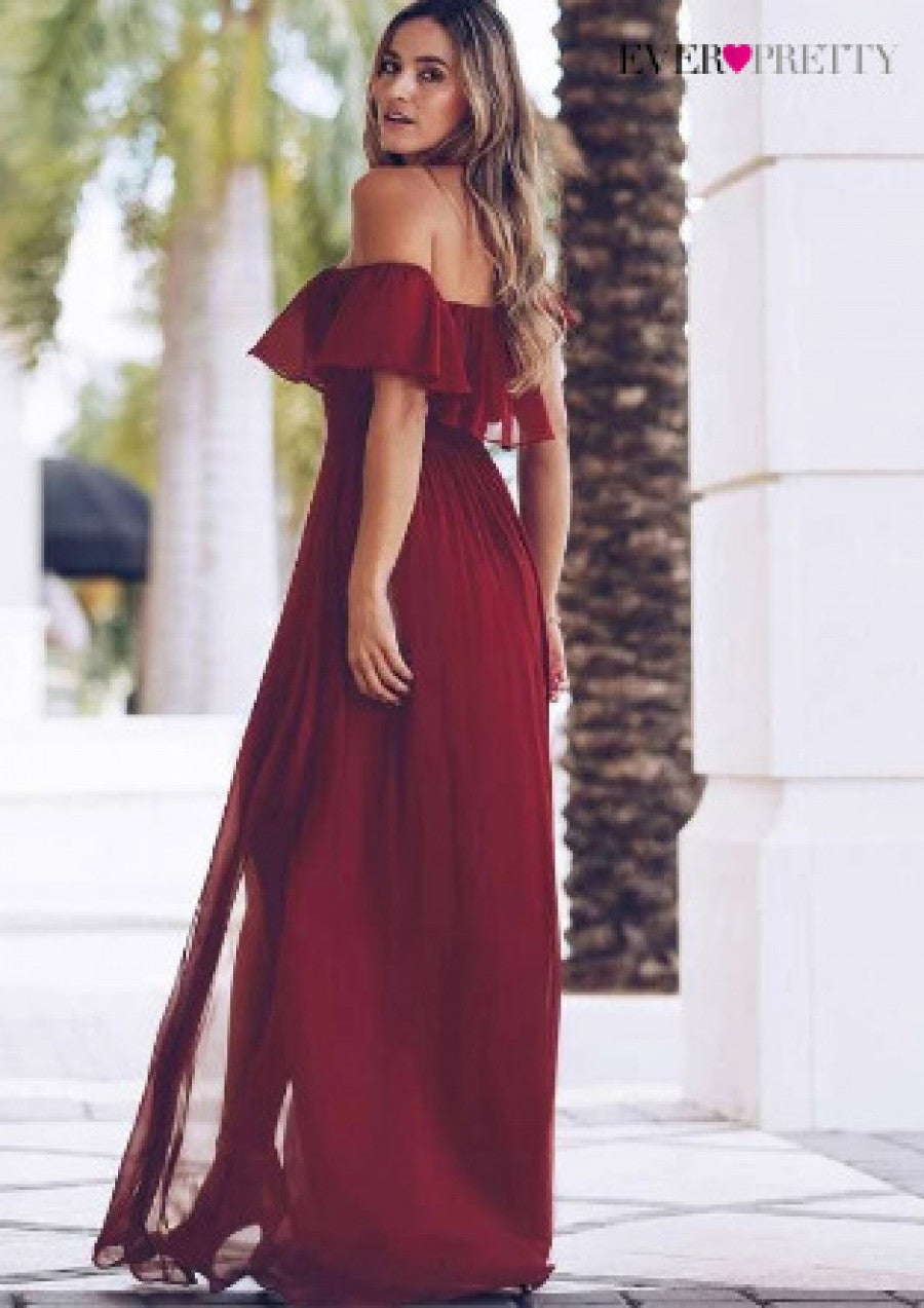 EVER-PRETTY Ruffle Off Shoulder Split Prom Dress