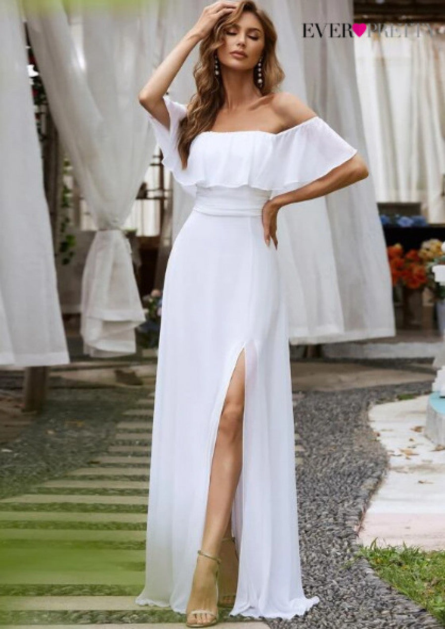 EVER-PRETTY Ruffle Off Shoulder Split Prom Dress