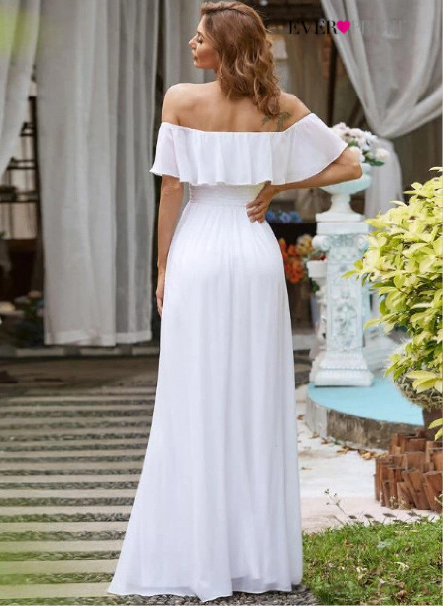 EVER-PRETTY Ruffle Off Shoulder Split Prom Dress