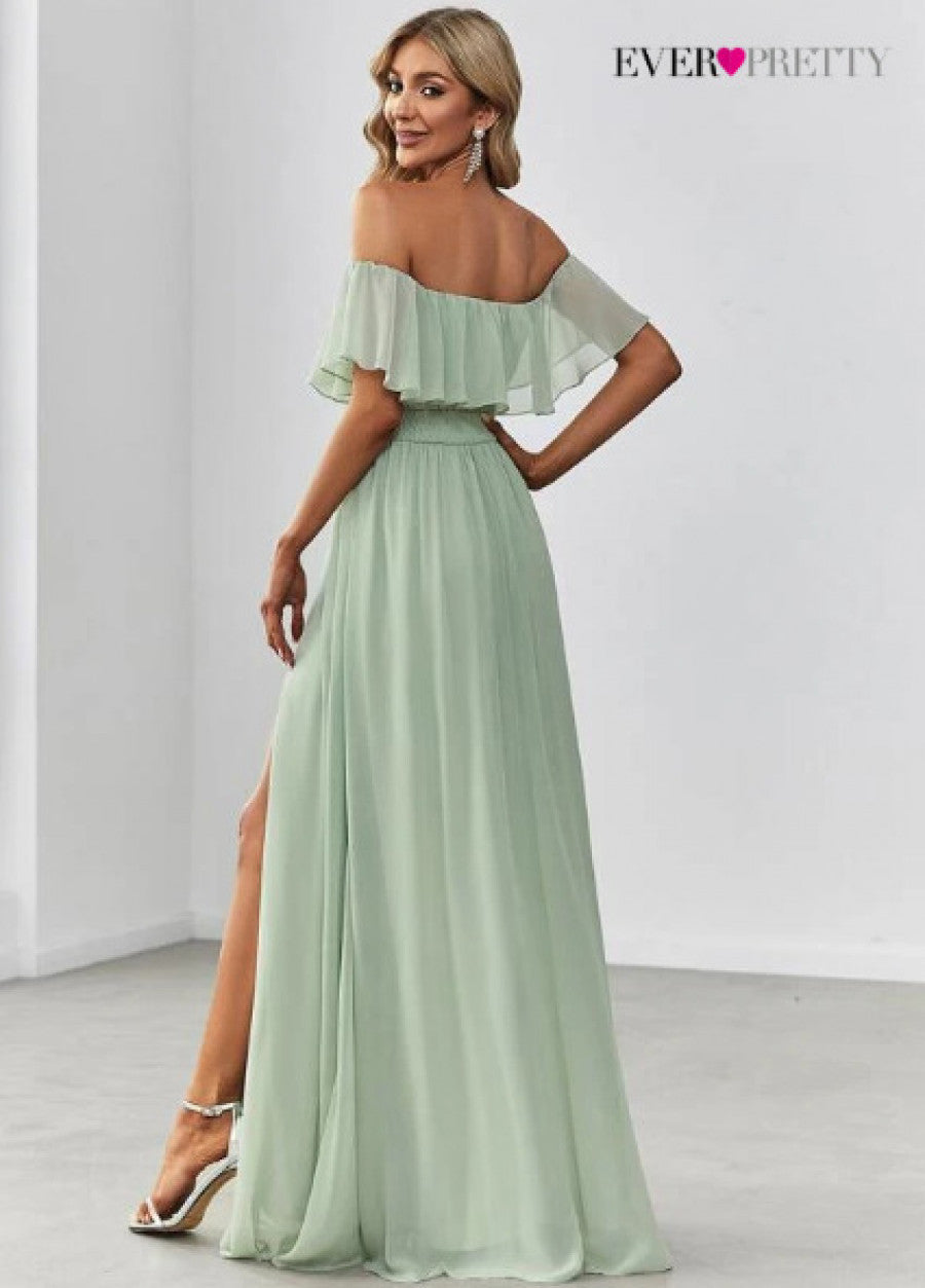 EVER-PRETTY Ruffle Off Shoulder Split Prom Dress