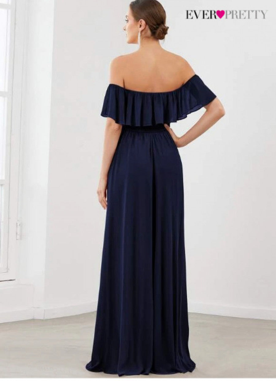 EVER-PRETTY Ruffle Off Shoulder Split Prom Dress