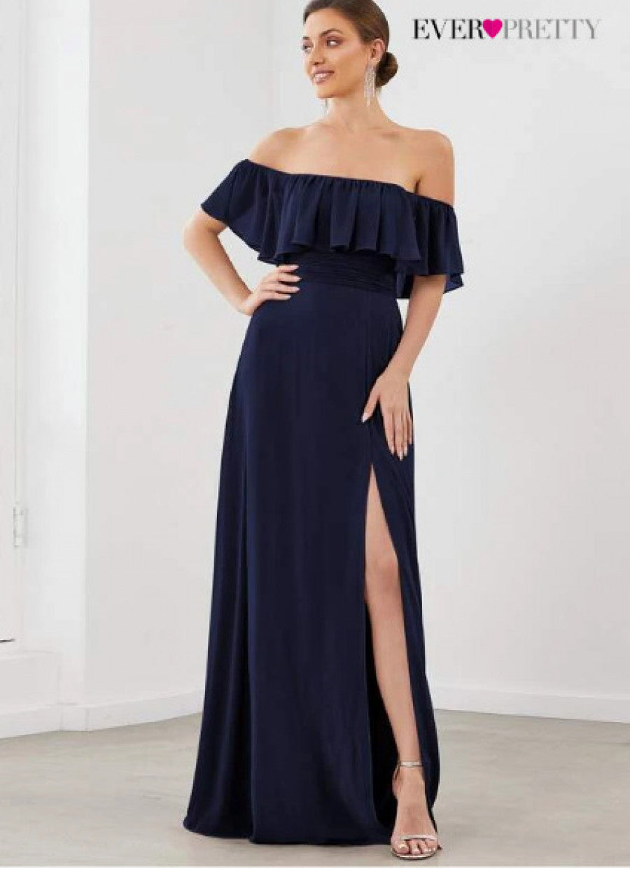 EVER-PRETTY Ruffle Off Shoulder Split Prom Dress