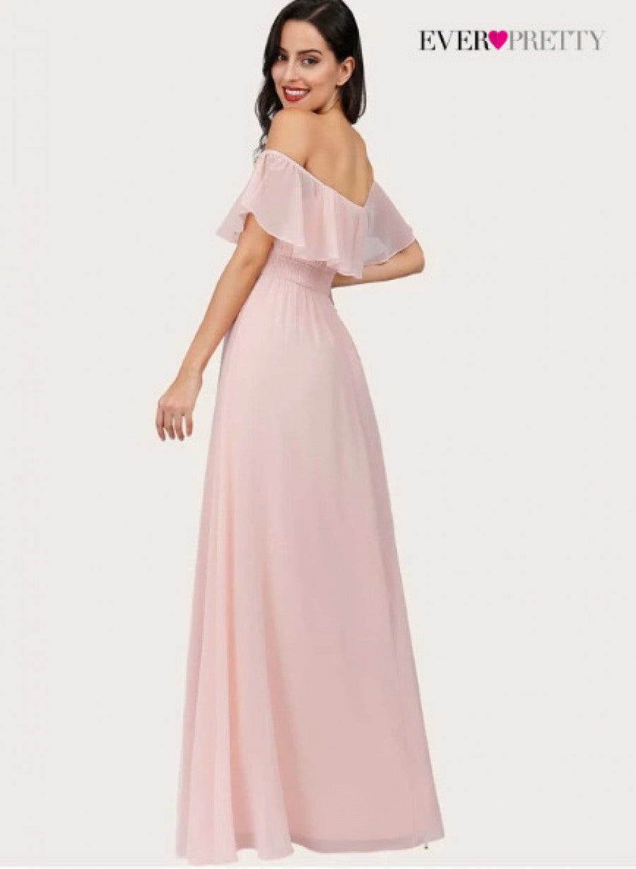 EVER-PRETTY Ruffle Off Shoulder Split Prom Dress