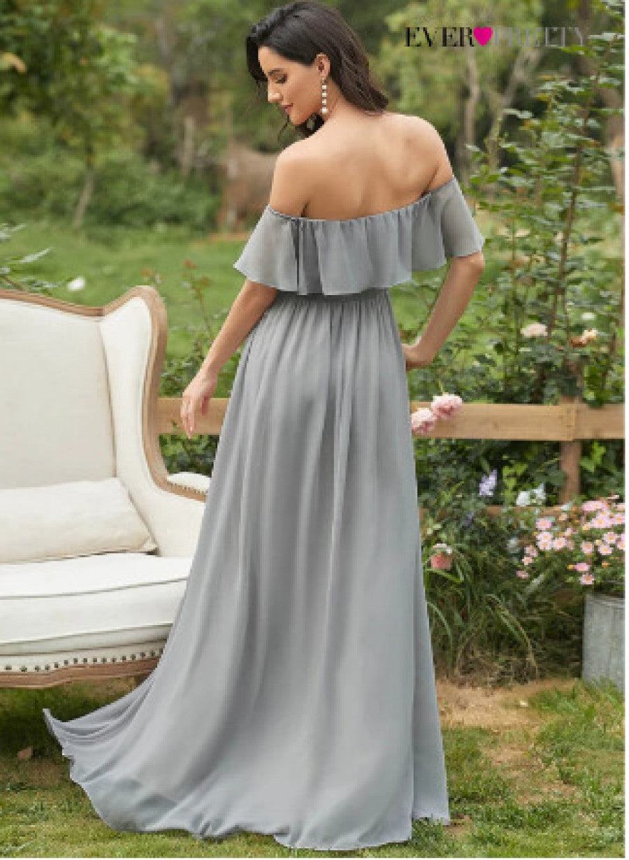 EVER-PRETTY Ruffle Off Shoulder Split Prom Dress