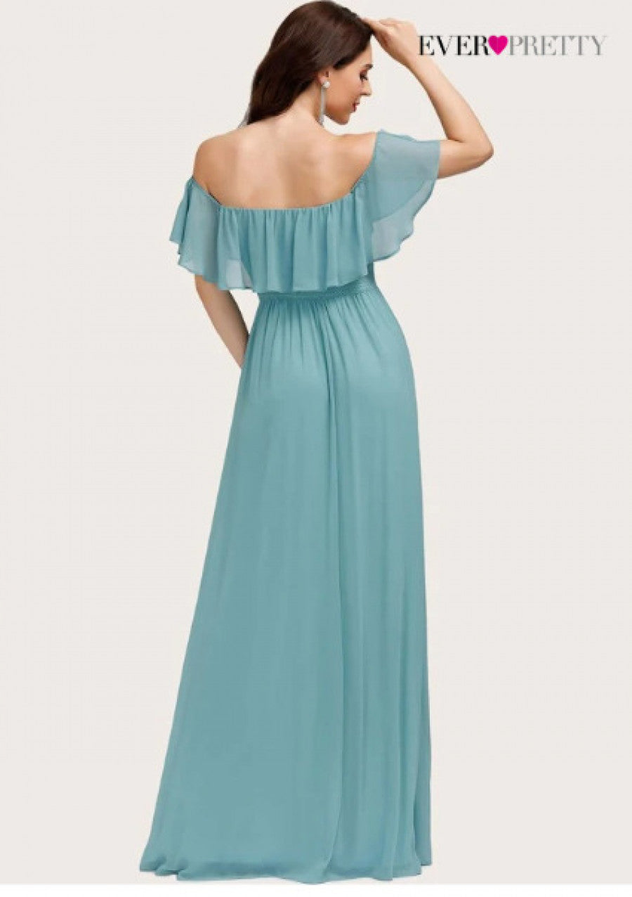 EVER-PRETTY Ruffle Off Shoulder Split Prom Dress