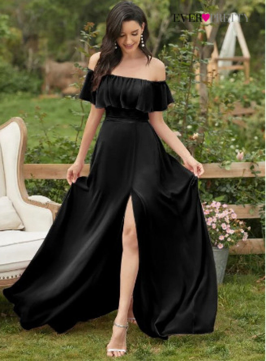 EVER-PRETTY Ruffle Off Shoulder Split Prom Dress