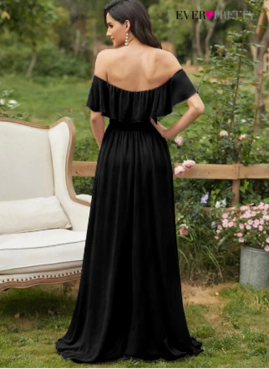 EVER-PRETTY Ruffle Off Shoulder Split Prom Dress