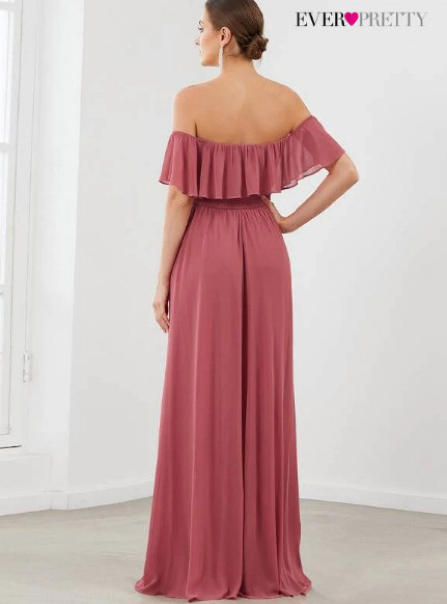 EVER-PRETTY Ruffle Off Shoulder Split Prom Dress