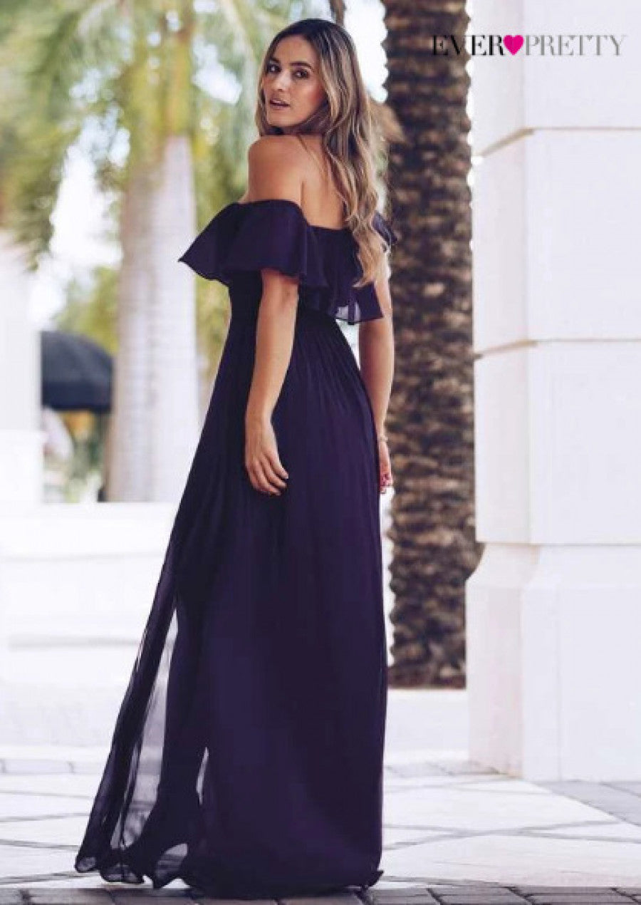 EVER-PRETTY Ruffle Off Shoulder Split Prom Dress