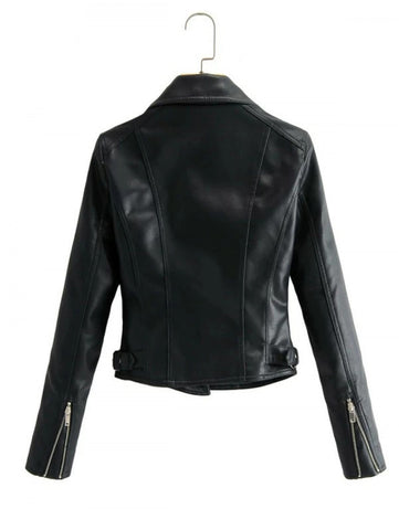 Zip Up PU Leather Moto Jacket