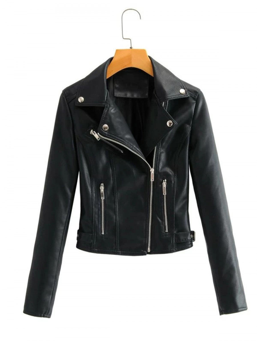 Zip Up PU Leather Moto Jacket