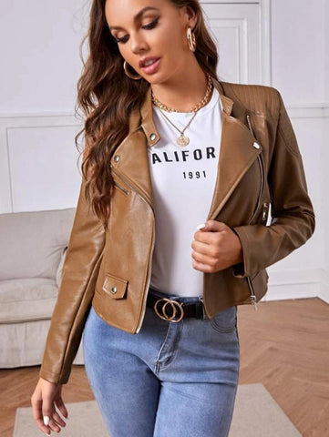 Zipper Front PU Moto Jacket