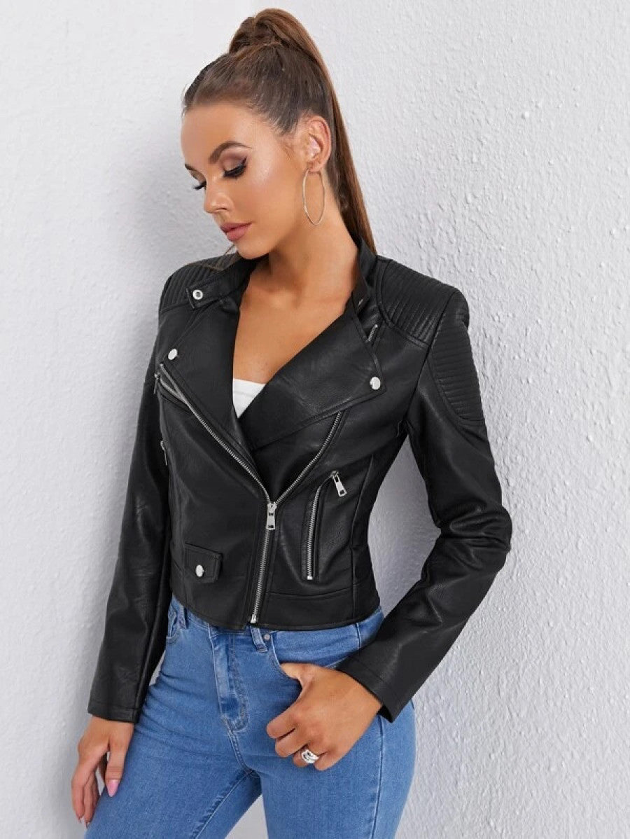 Zipper Front PU Moto Jacket