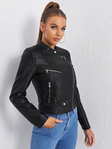 Zipper Front PU Moto Jacket