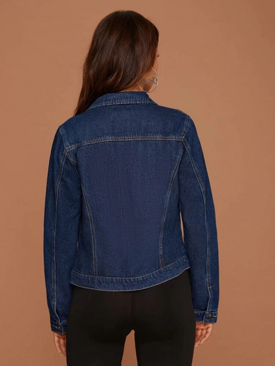 Button Front Flap Pocket Trucker Denim Jacket