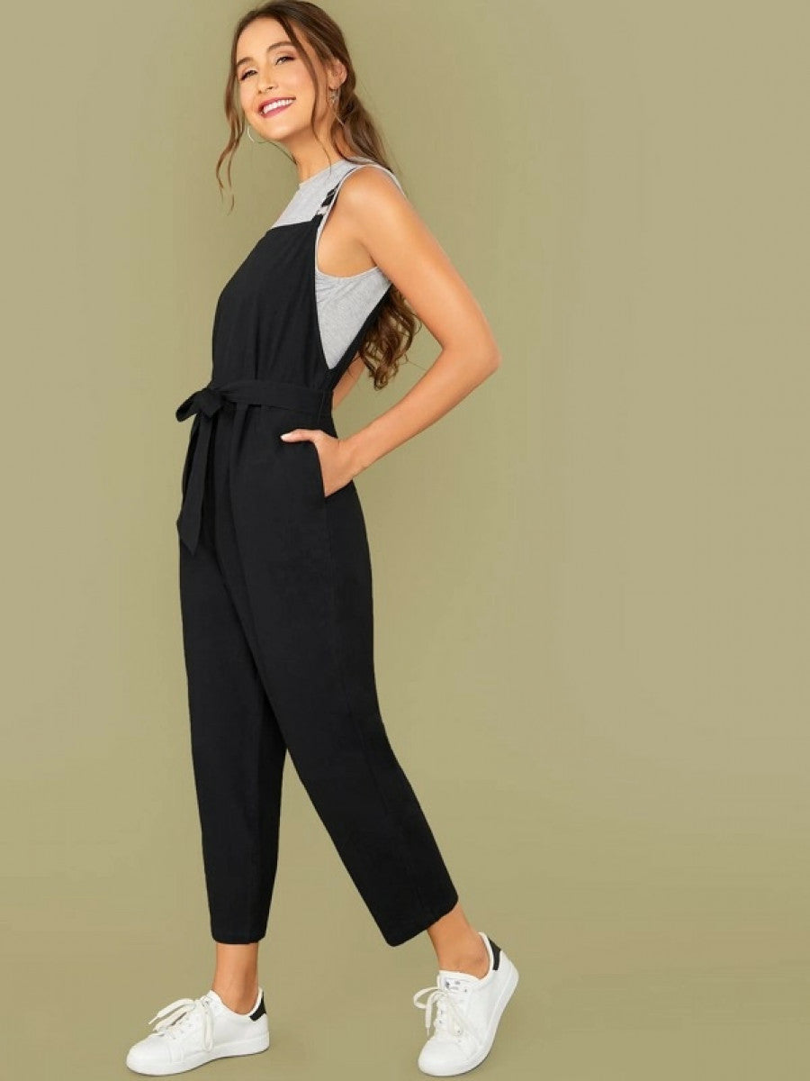 Pocket Side Belted Overall Jumpsuit