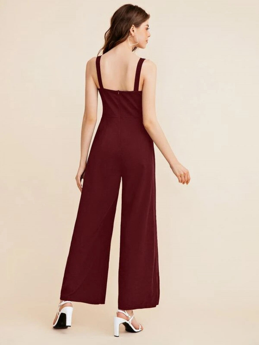 Notch Neck Solid Slip Jumpsuit