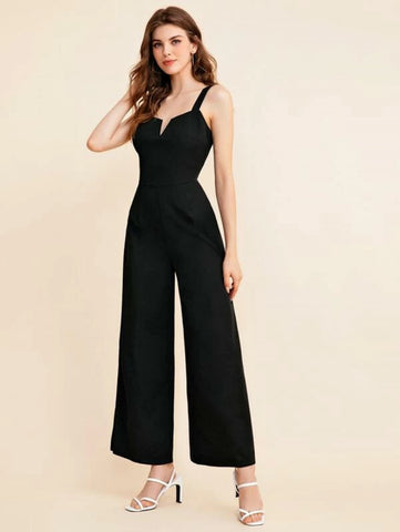 Notch Neck Solid Slip Jumpsuit