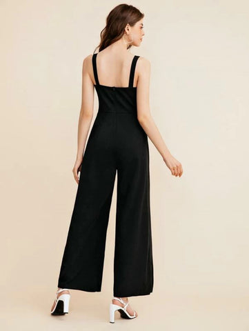 Notch Neck Solid Slip Jumpsuit