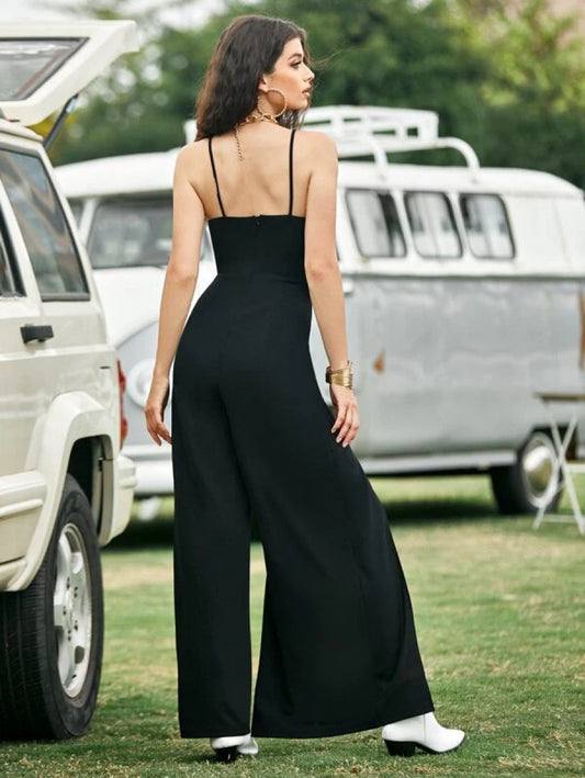 Split Thigh Solid Slip Jumpsuit