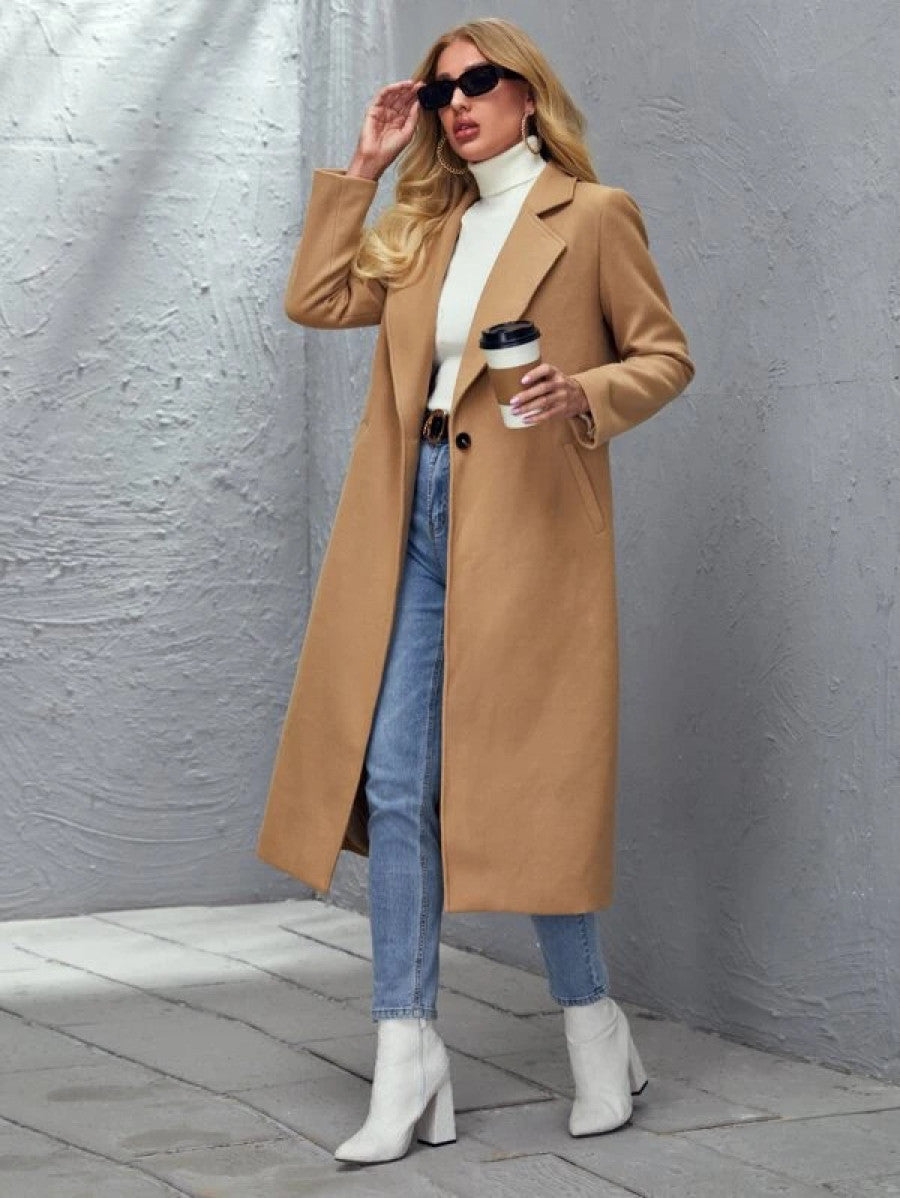 Notched Collar Single Button Overcoat